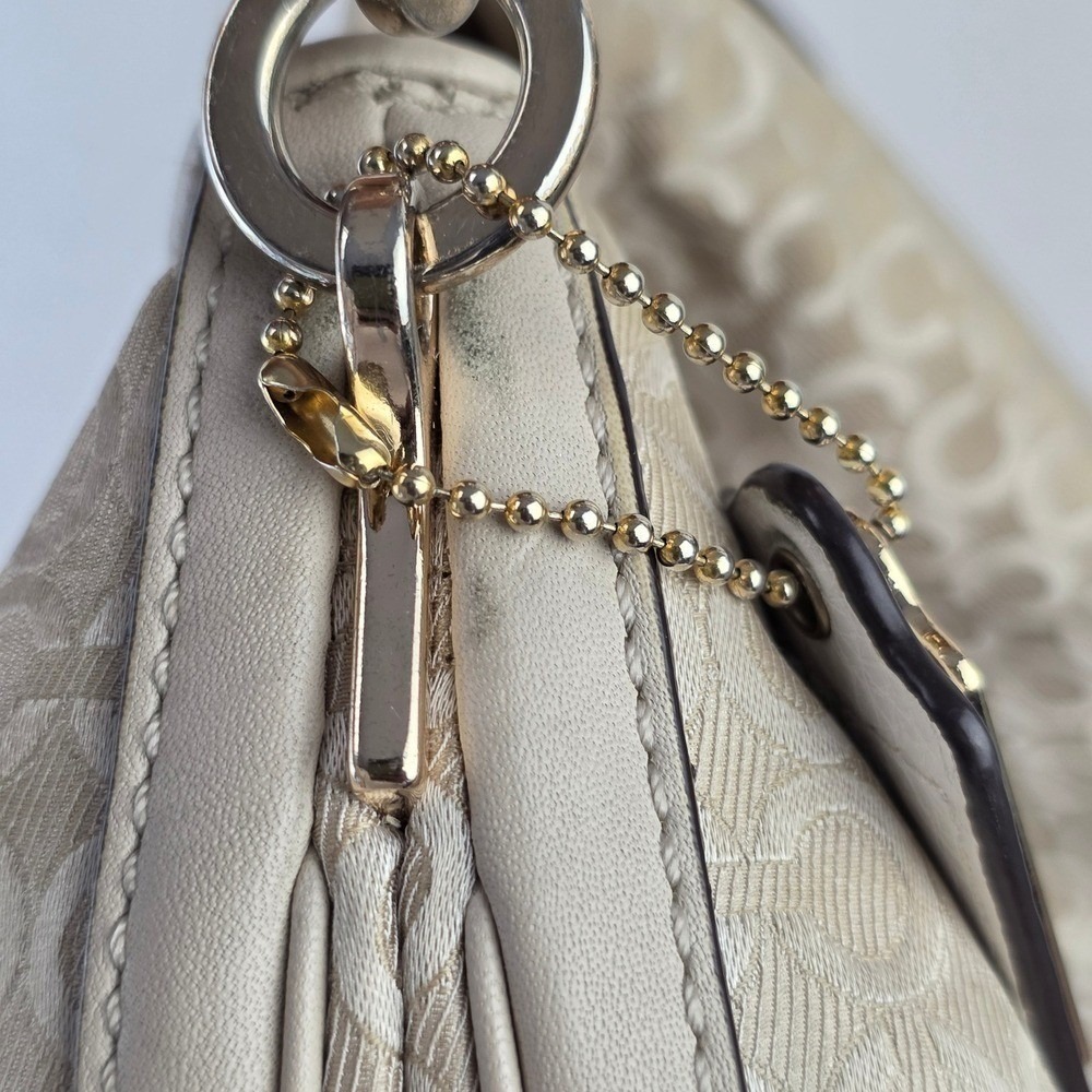 COACH Madison Op Art Pearl Signature Tan Khaki Canvas Hobo Shoulder Bag Purse - Picture 16 of 16